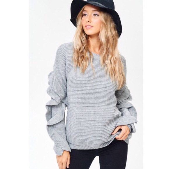 Grey Ruffle Sleeve Sweater - Picture 2 of 3
